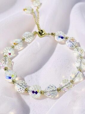 Crystal Adjustable Bracelet Gold Tone Faceted Beads Sparkly